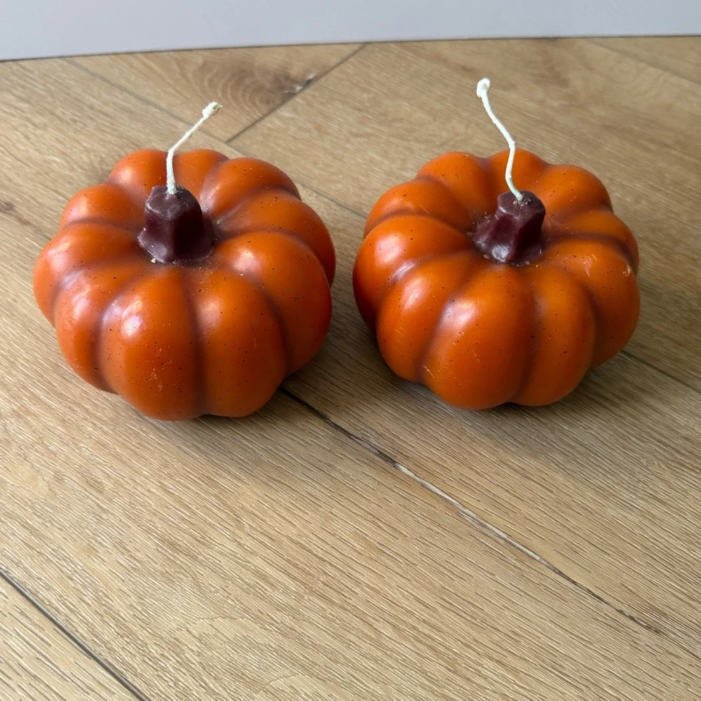 Pumpkin Shaped Decorative Candles Set of 2 Fall Autumn Harvest Decor